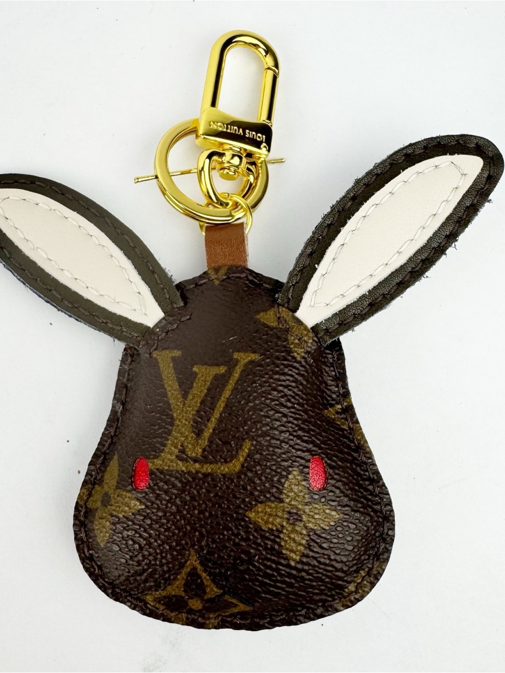 Upcycled Canvas Brown Monogram Bunny Key Charm Brown Goldtone